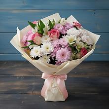 Букет цветов из:  Хризантемы, Альстромерии и Розы во Владивостоке