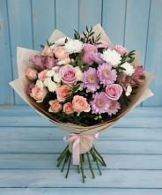 Букет цветов из:  Хризантемы, Розы и Альстромерии во Владивостоке