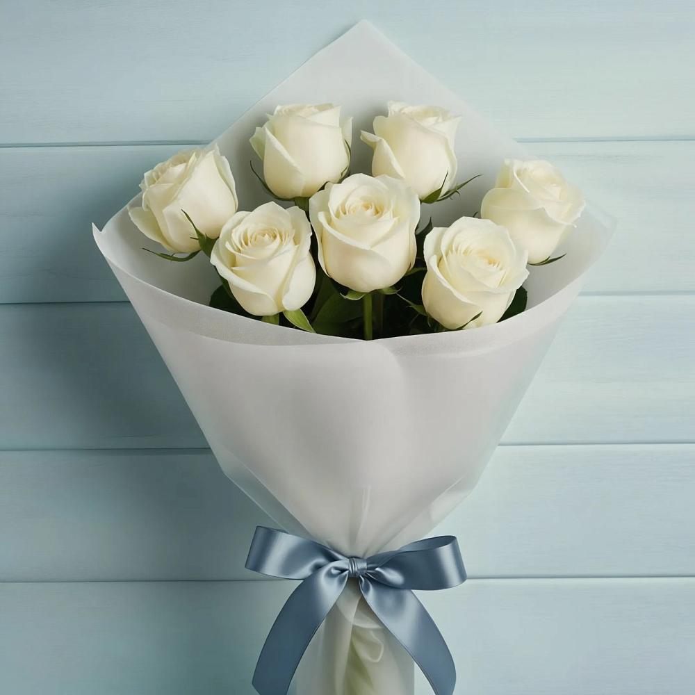 7 Белых роз Эдлесс Лав во Владивостоке Букет 7 Белых роз Эдлесс Лав во Владивостоке